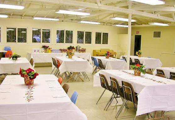 Rental hall interior with tables set up