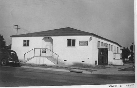 Riddick Youth Center building corner view, December 1945 — vintage black-and-white photograph